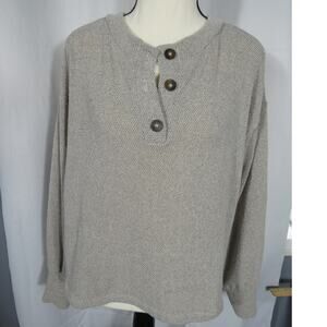 Lush Women's Large Woven Pull Over Long Sleeve Sweater Boxy Stretchy